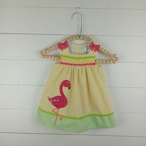 Emily Rose girls size 12 mos bright striped ric rac flamingo patch dress